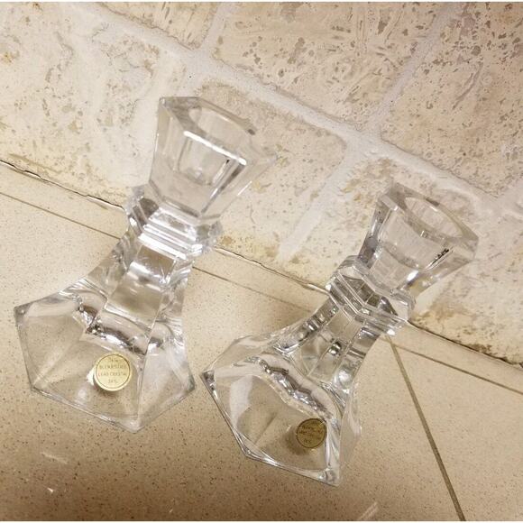 Set 2 Candle Holders 24% Cut Genuine Lead Crystal Bleikristall Mantel Sticks - Picture 1 of 10
